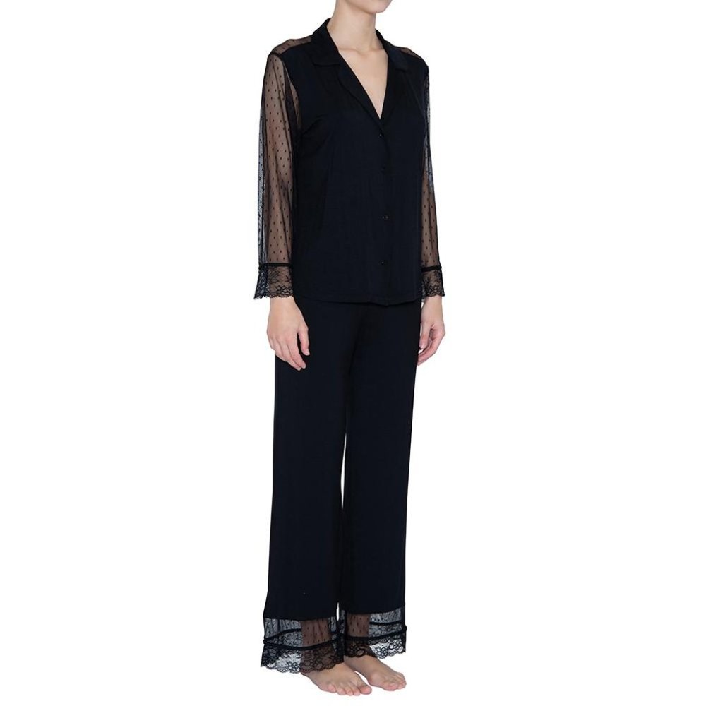 NWT Eberjey Long Sleeve Black Lace Pajamas
